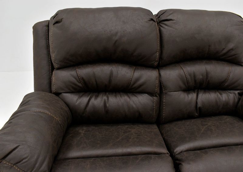 Dark Brown Bella Reclining Loveseat by Franklin Furniture Showing the Seat Back Detail. Made in the USA | Home Furniture Plus Bedding