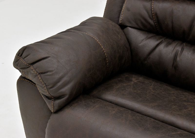 Dark Brown Bella Reclining Loveseat by Franklin Furniture Showing the Pillow Arm Detail. Made in the USA | Home Furniture Plus Bedding
