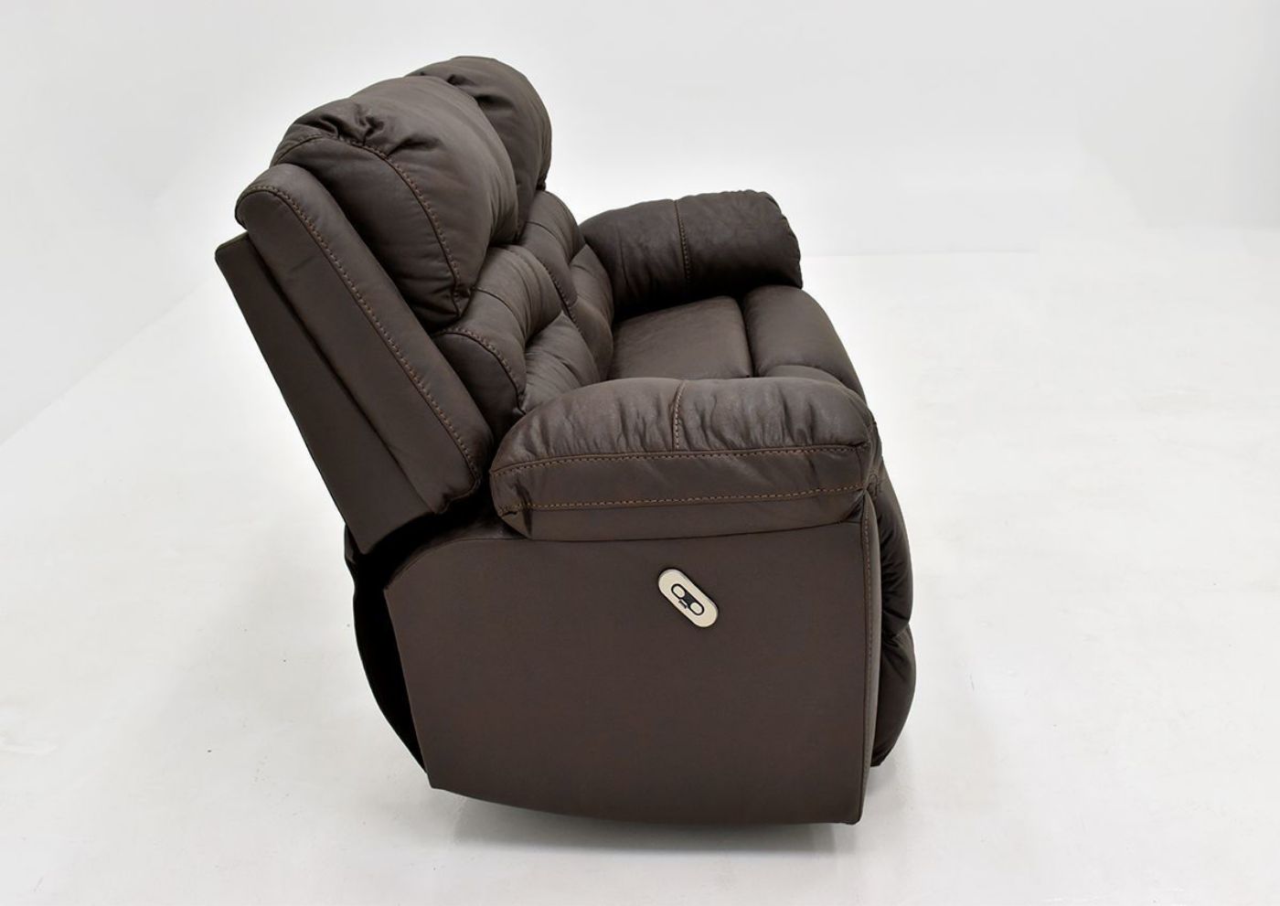 Dark Brown Bella POWER Reclining Loveseat by Franklin Furniture Showing the Side View, Made in the USA | Home Furniture Plus Bedding
