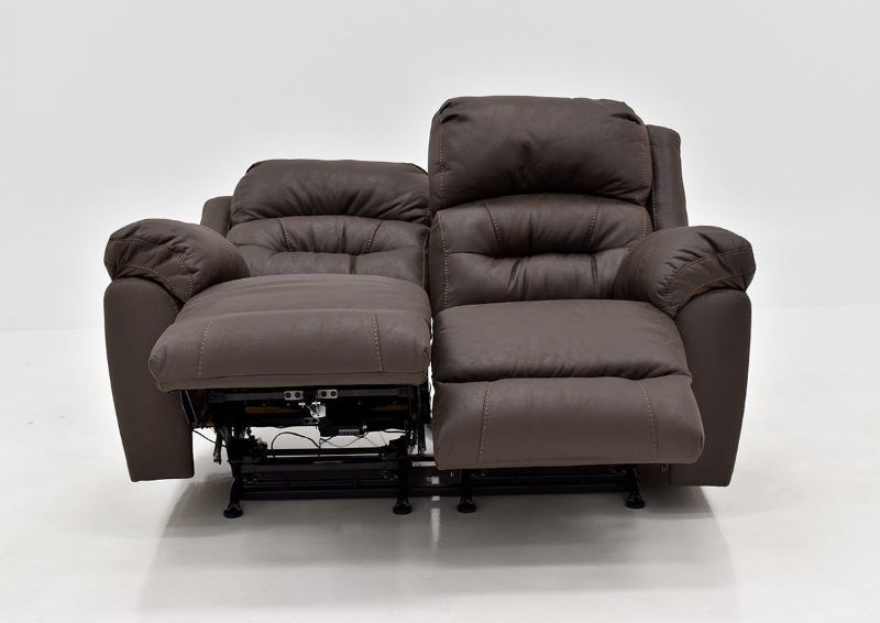 Dark Brown Bella POWER Reclining Loveseat by Franklin Furniture. Showing the Front View, Reclined Positions, Made in the USA | Home Furniture Plus Bedding