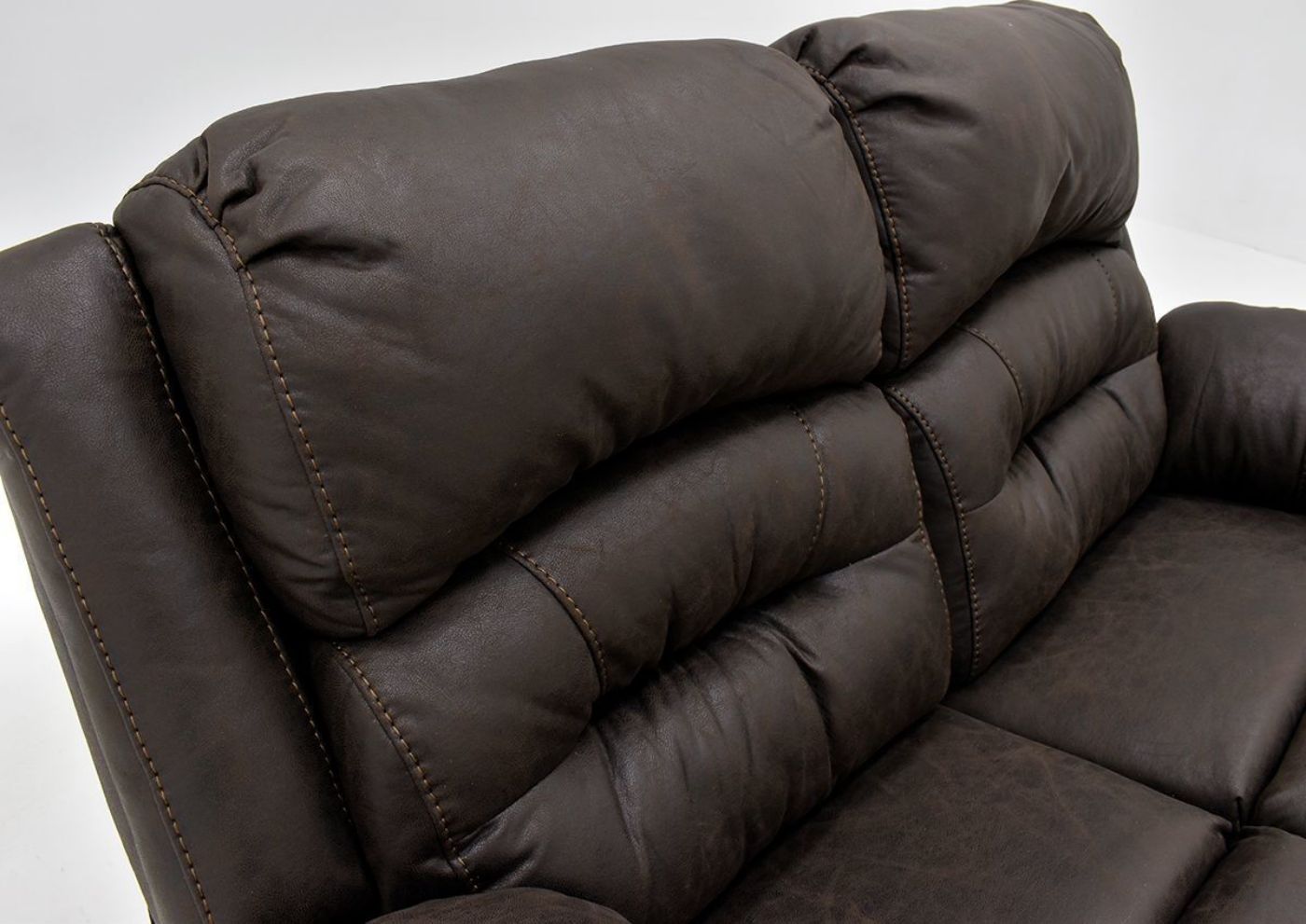 Dark Brown Bella POWER Reclining Loveseat by Franklin Furniture. Showing the Seat Back Detail, Made in the USA | Home Furniture Plus Bedding