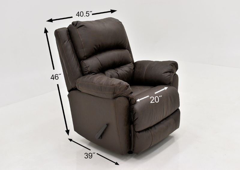Dark Brown Bella Recliner by Franklin Furniture. Showing the Dimensions. Made in the USA | Home Furniture Plus Bedding