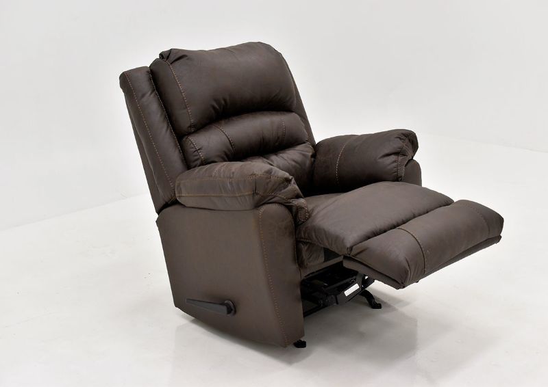 Dark Brown Bella Recliner by Franklin Furniture. Showing the Angle View With the Chaise Open. Made in the USA | Home Furniture Plus Bedding