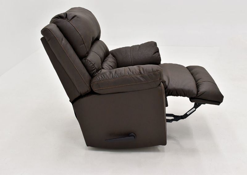 Dark Brown Bella Recliner by Franklin Furniture. Showing the Side View With the Chaise Open. Made in the USA | Home Furniture Plus Bedding