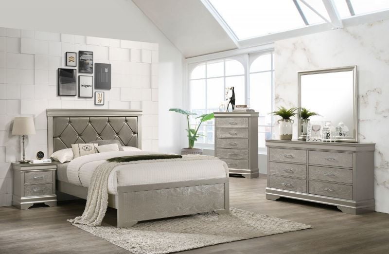 Silver Amalia King Size Bedroom Set  by Crown Mark Showing a Room Setting | Home Furniture Plus Bedding