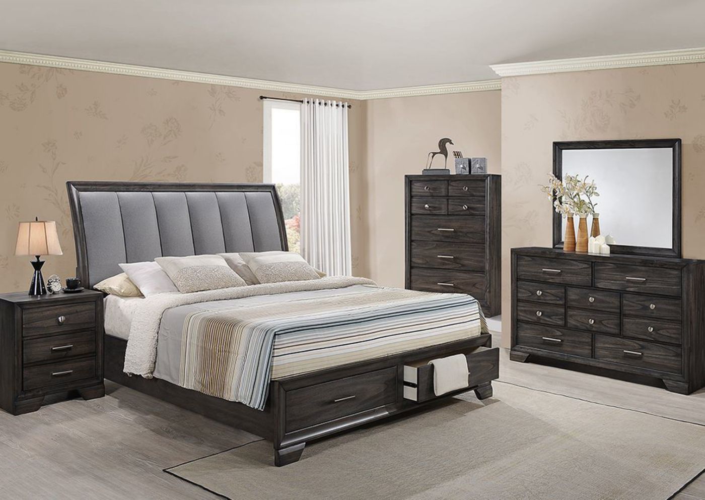 Brown Jaymes King Size Bedroom Set by Crown Mark Showing the Room Setting | Home Furniture Plus Bedding