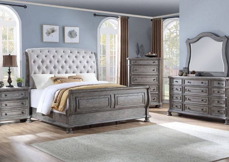 Gray Pecan Lake Way King Size Bedroom Set by Avalon Showing the Room View | Home Furniture Plus Bedding