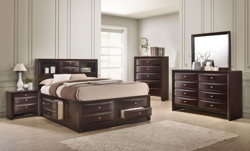 Warm Brown Emily King Size Bedroom Set by Crown Mark Showing a Room Setting | Home Furniture Plus Bedding