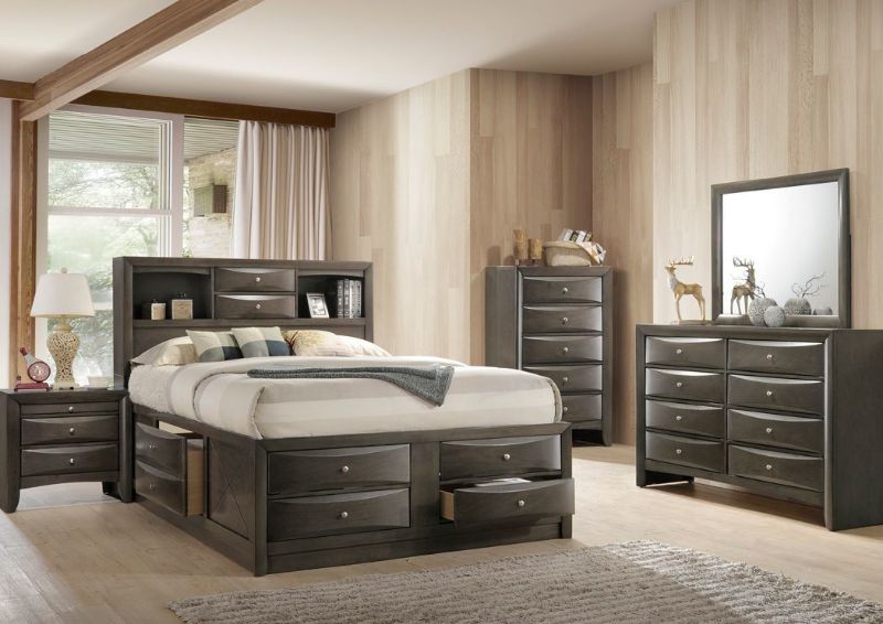 Gray Emily King Size Bedroom Set by Crown Mark Showing a Room Setting | Home Furniture Plus Bedding