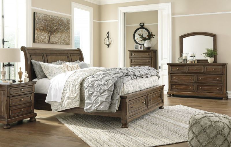 Warm Brown Flynnter King Size Bedroom Set by Ashley Showing the Room View | Home Furniture Plus Bedding