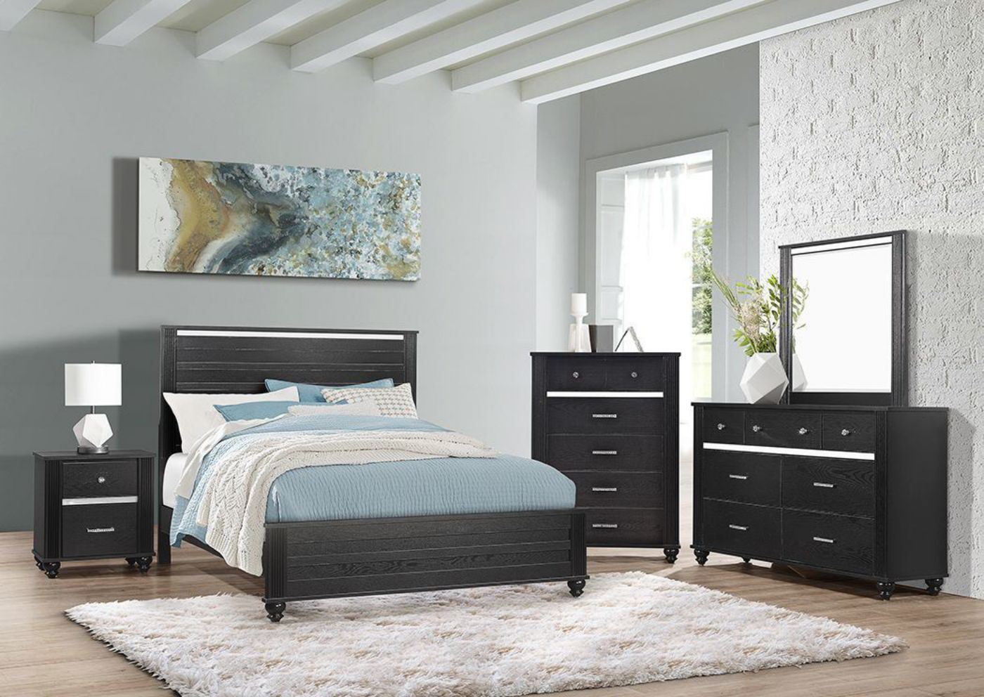 Black Gaston King Size Bedroom Set by Crown Mark Showing a Room Setting | Home Furniture Plus Bedding