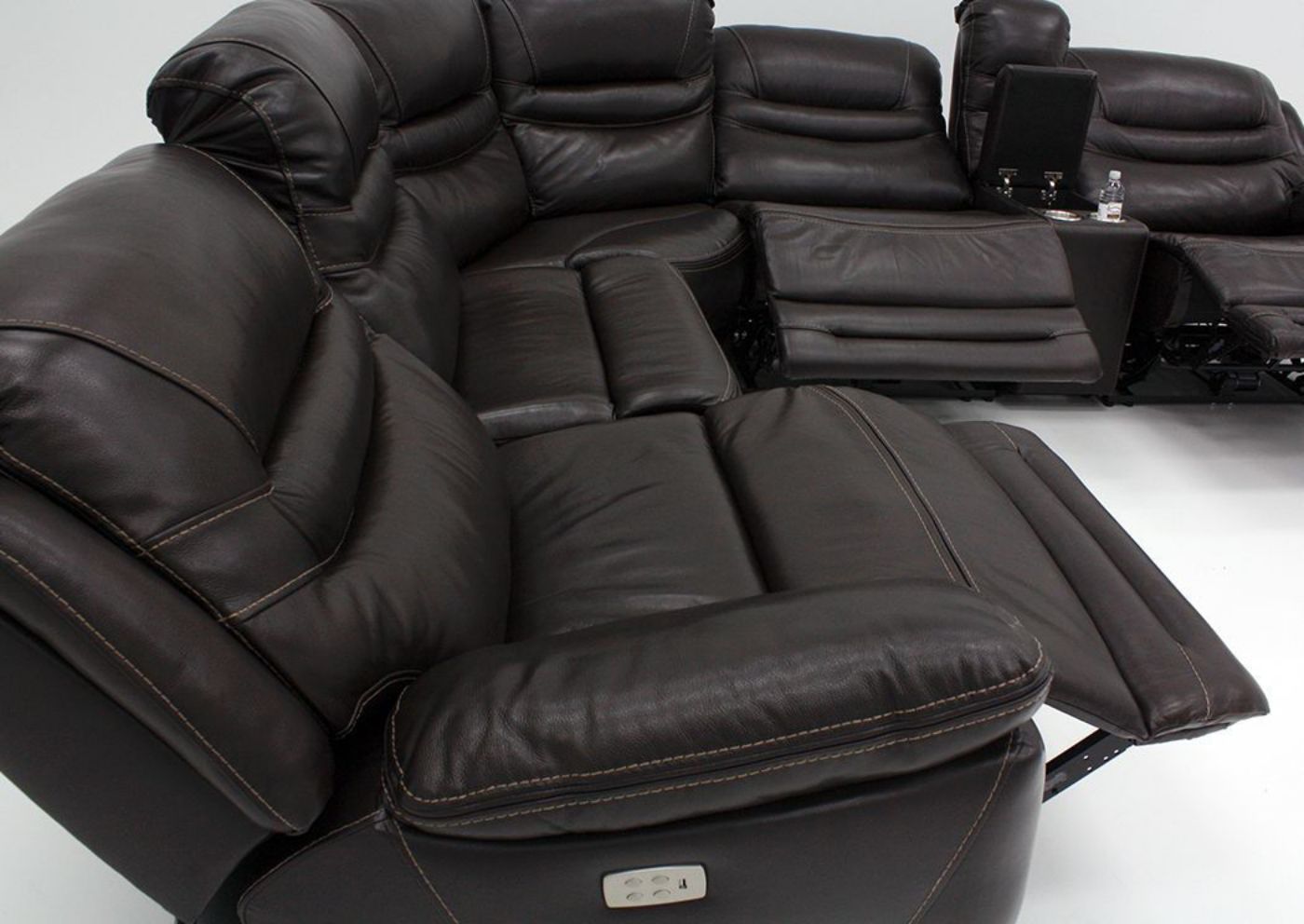 Brown Dallas POWER Reclining Sectional Sofa Showing the Side View From the Left in a Reclined Position | Home Furniture Plus Bedding