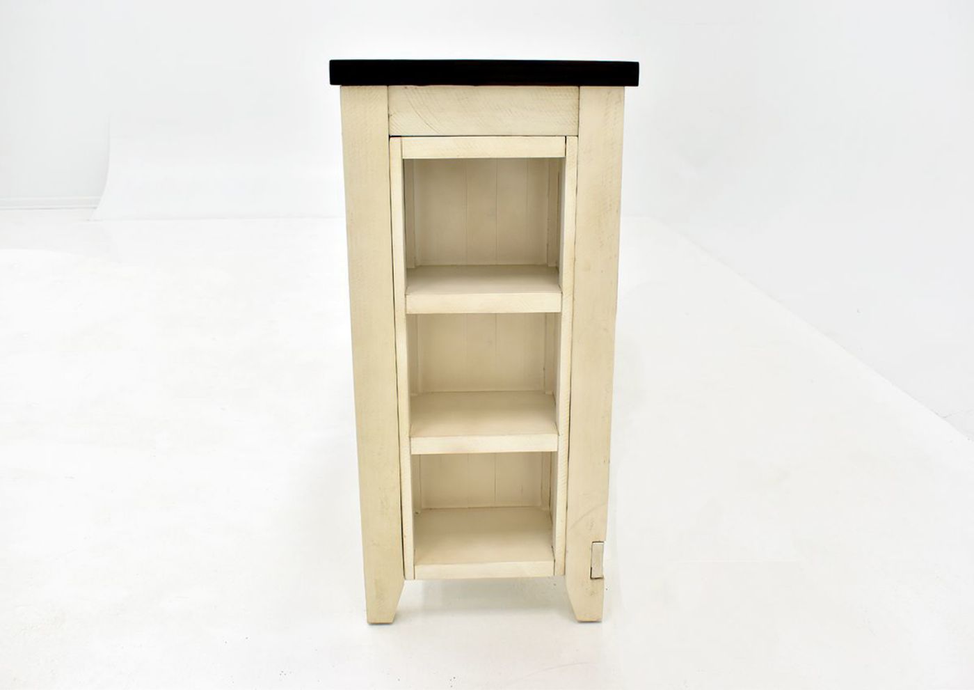 White Madison County 4 Piece Bar Set by Jofran Showing the Table Side Storage Shelves | Home Furniture Plus Bedding