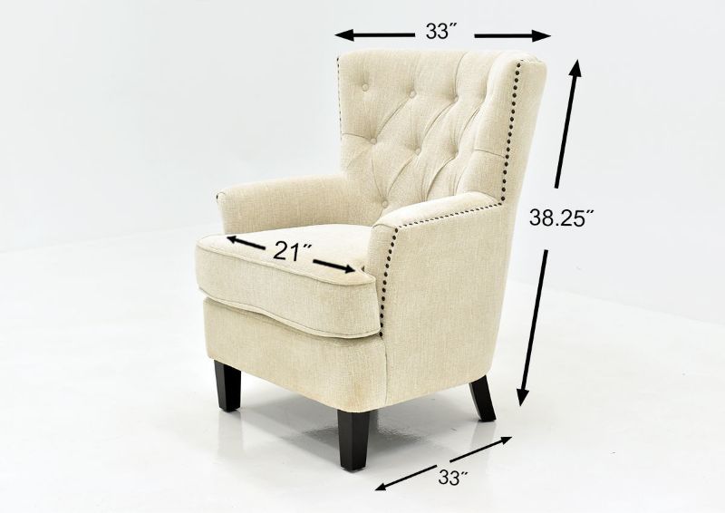 Off White Bryson Accent Chair by Jofran Showing the Dimensions | Home Furniture Plus Bedding
