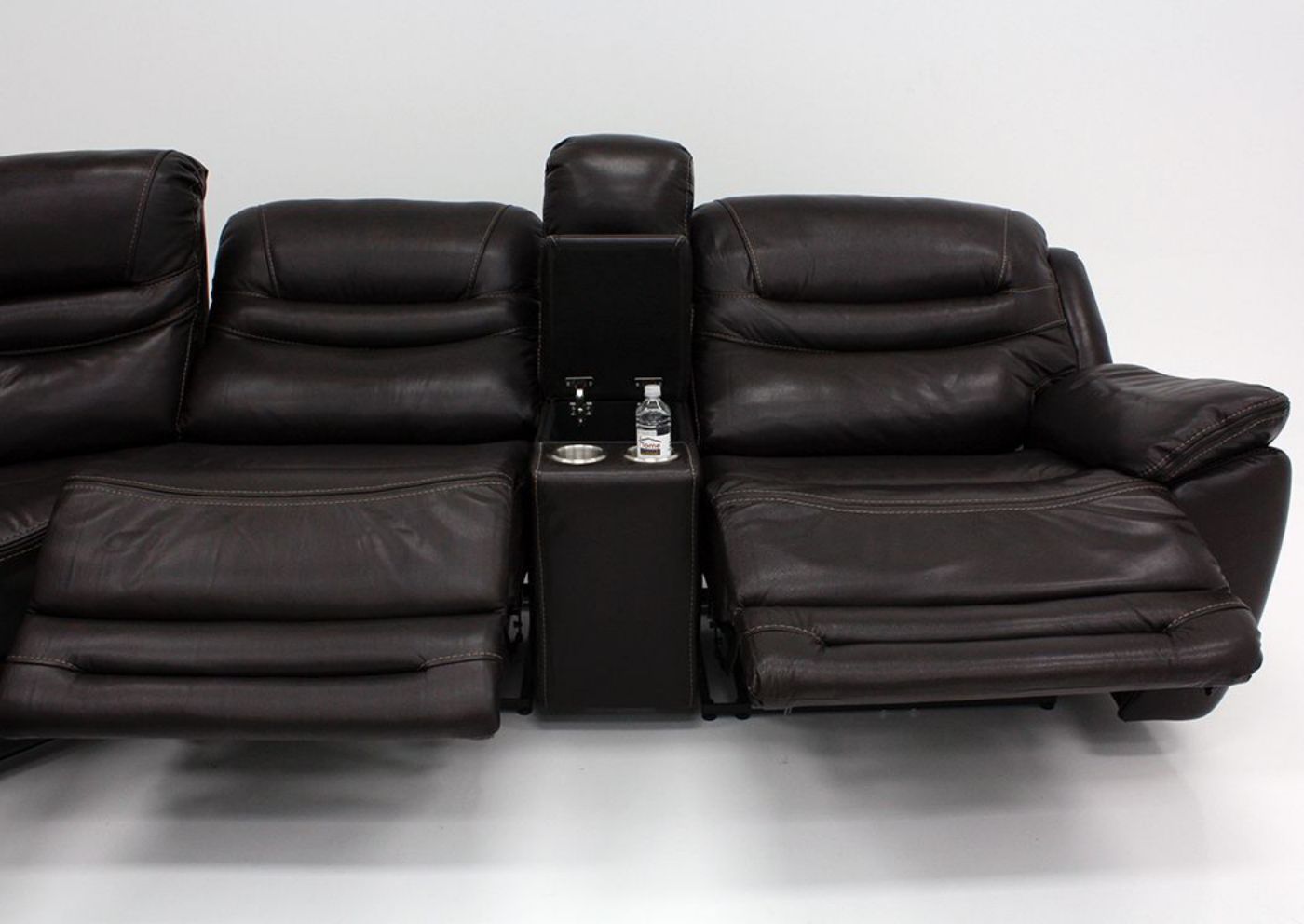 Brown Dallas POWER Reclining Sectional Sofa Showing the Right Loveseat  in a Reclined Position | Home Furniture Plus Bedding