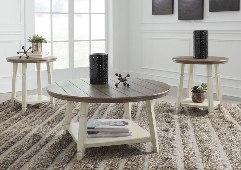 Two-Tone Brown and White Bolanbrook 3 Piece Coffee Table Set by Ashley Furniture Showing a Room Setting | Home Furniture Plus Bedding
