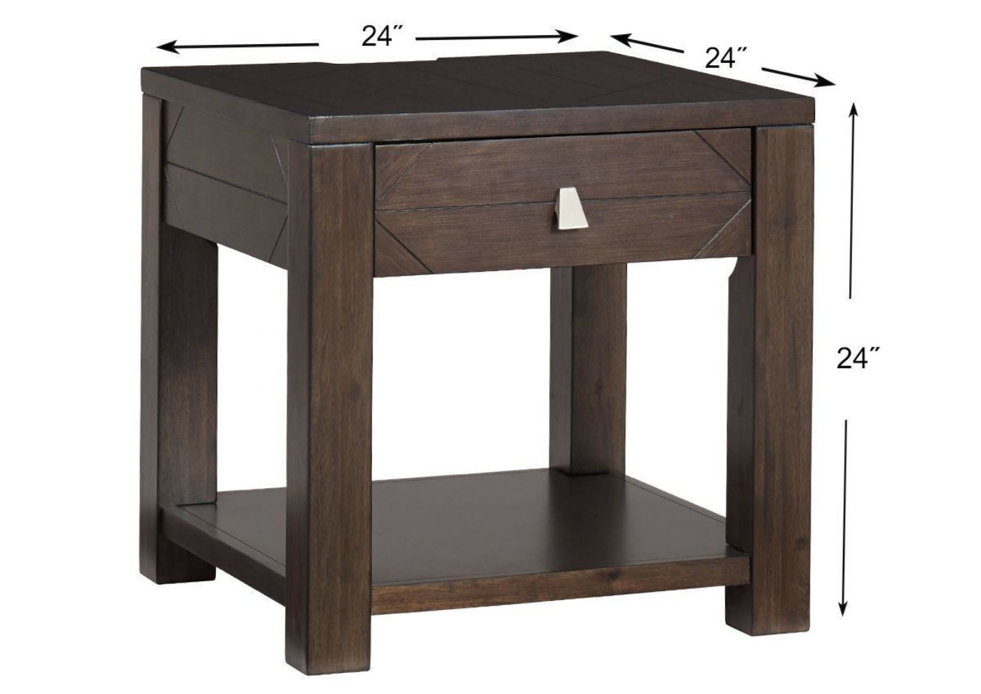 Dark Espresso Brown Tariland End Table by Ashley Furniture Showing the Dimensions | Home Furniture Plus Bedding