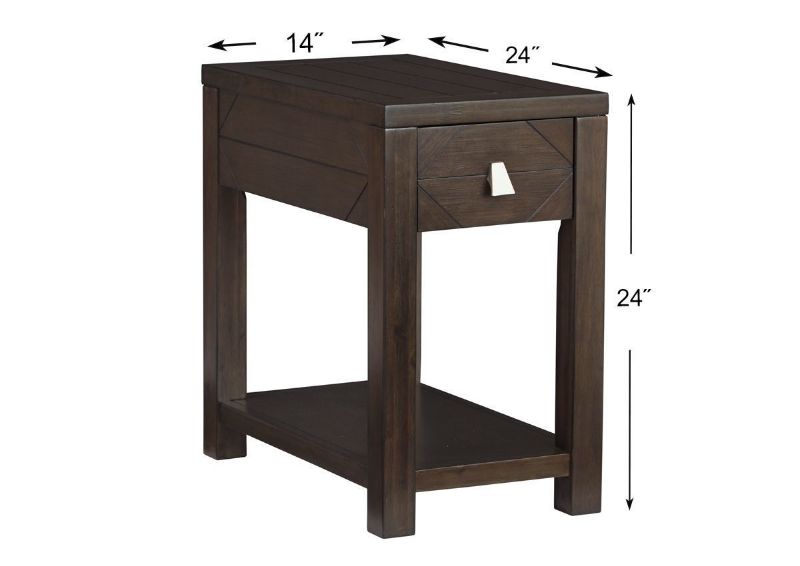 Dark Espresso Brown Tariland Chairside Table by Ashley Furniture Showing the Dimensions | Home Furniture Plus Bedding