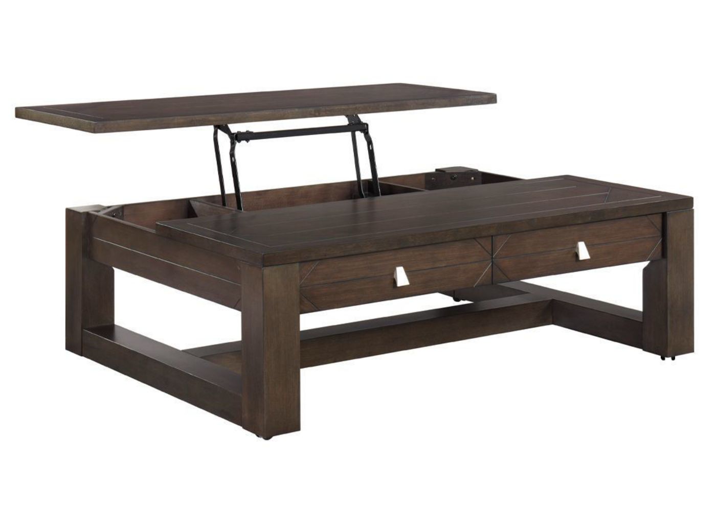 Rich Espresso Brown Tariland Lift-Top Coffee Table by Ashley Furniture Showing the Table Top Open | Home Furniture Plus Bedding