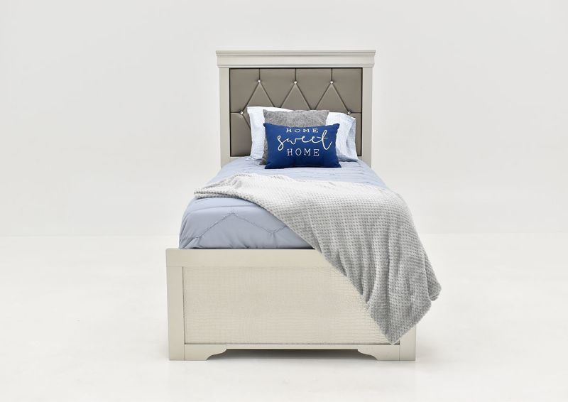 Silver Amalia Twin Size Upholstered Bed by Crown Mark Showing the Front View | Home Furniture Plus Bedding