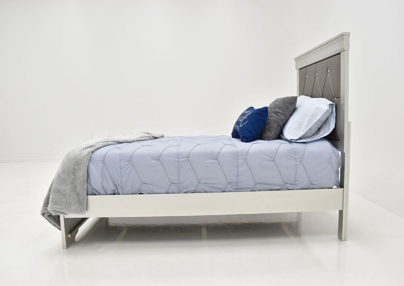 Silver Amalia Twin Size Upholstered Bed by Crown Mark Showing the Side View | Home Furniture Plus Bedding