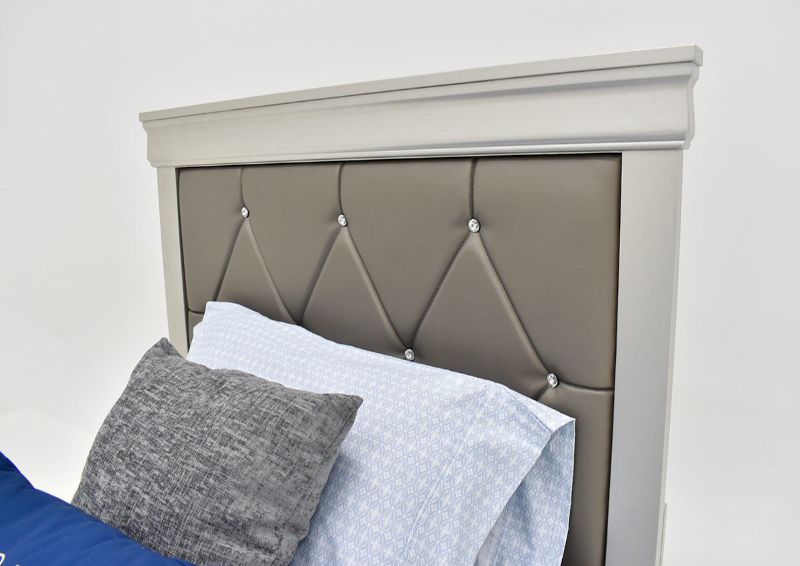 Silver Amalia Twin Size Upholstered Bed by Crown Mark Showing the Headboard | Home Furniture Plus Bedding