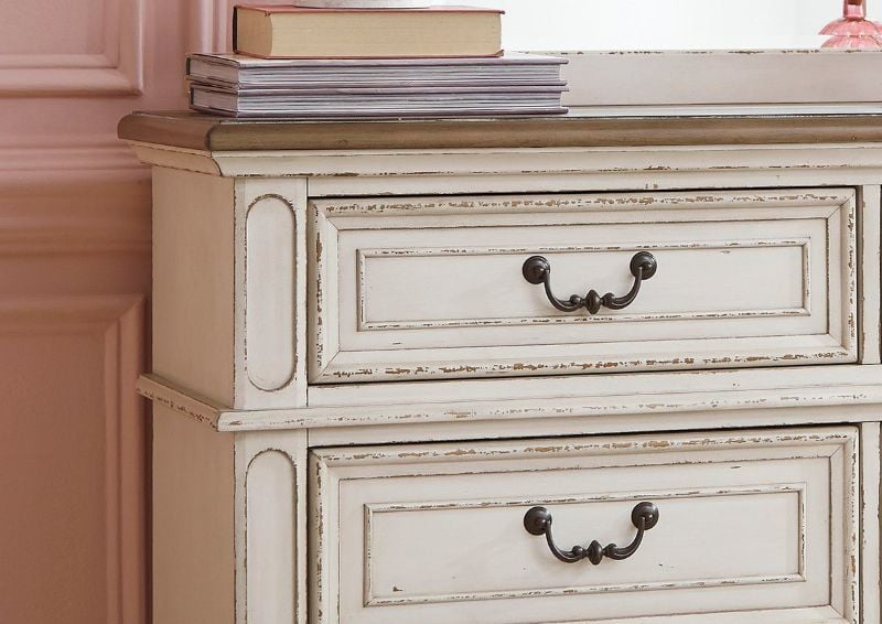 Antique White Realyn Dresser with Mirror by Ashley Furniture Showing the Drawer Detail | Home Furniture Plus Bedding