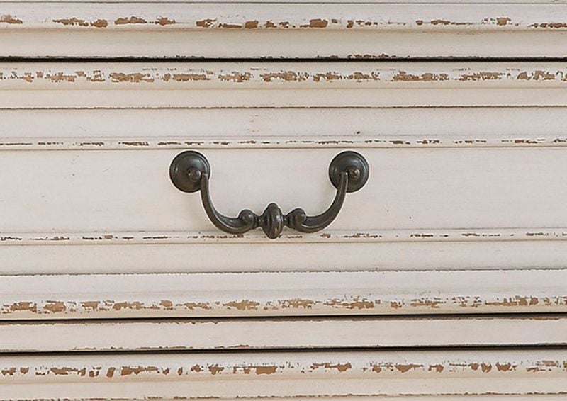 Antique White Realyn Chest of Drawers by Ashley Furniture Showing the Drawer Pull Detail | Home Furniture Plus Bedding