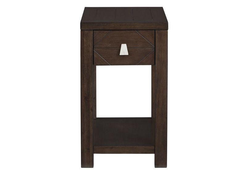 Dark Espresso Brown Tariland Chairside Table by Ashley Furniture Showing the Front View | Home Furniture Plus Bedding