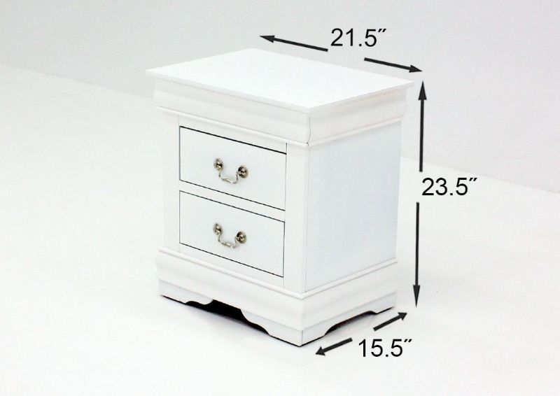White Louis Philippe King Size Bedroom Set Showing the Nightstand Dimensions | Home Furniture Plus Bedding