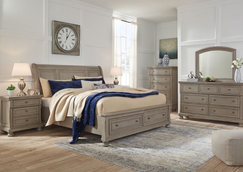 Light Gray Lettner King Size Bedroom Set by Ashley Furniture Showing the Room View | Home Furniture Plus Bedding