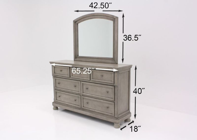 Light Gray Lettner King Size Bedroom Set by Ashley Furniture Showing the Dresser with Mirror Dimensions | Home Furniture Plus Bedding