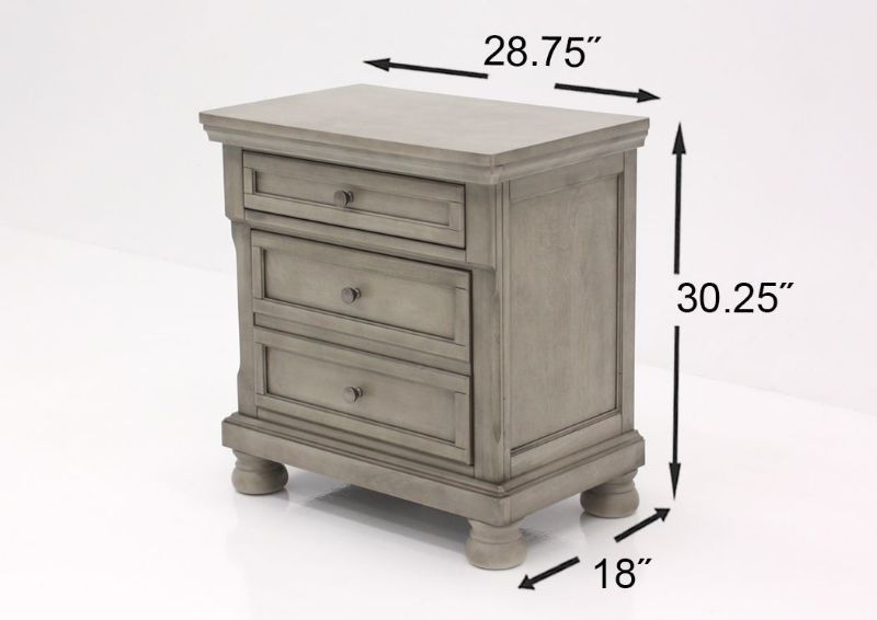 Light Gray Lettner King Size Bedroom Set by Ashley Furniture Showing the Nightstand Dimensions | Home Furniture Plus Bedding