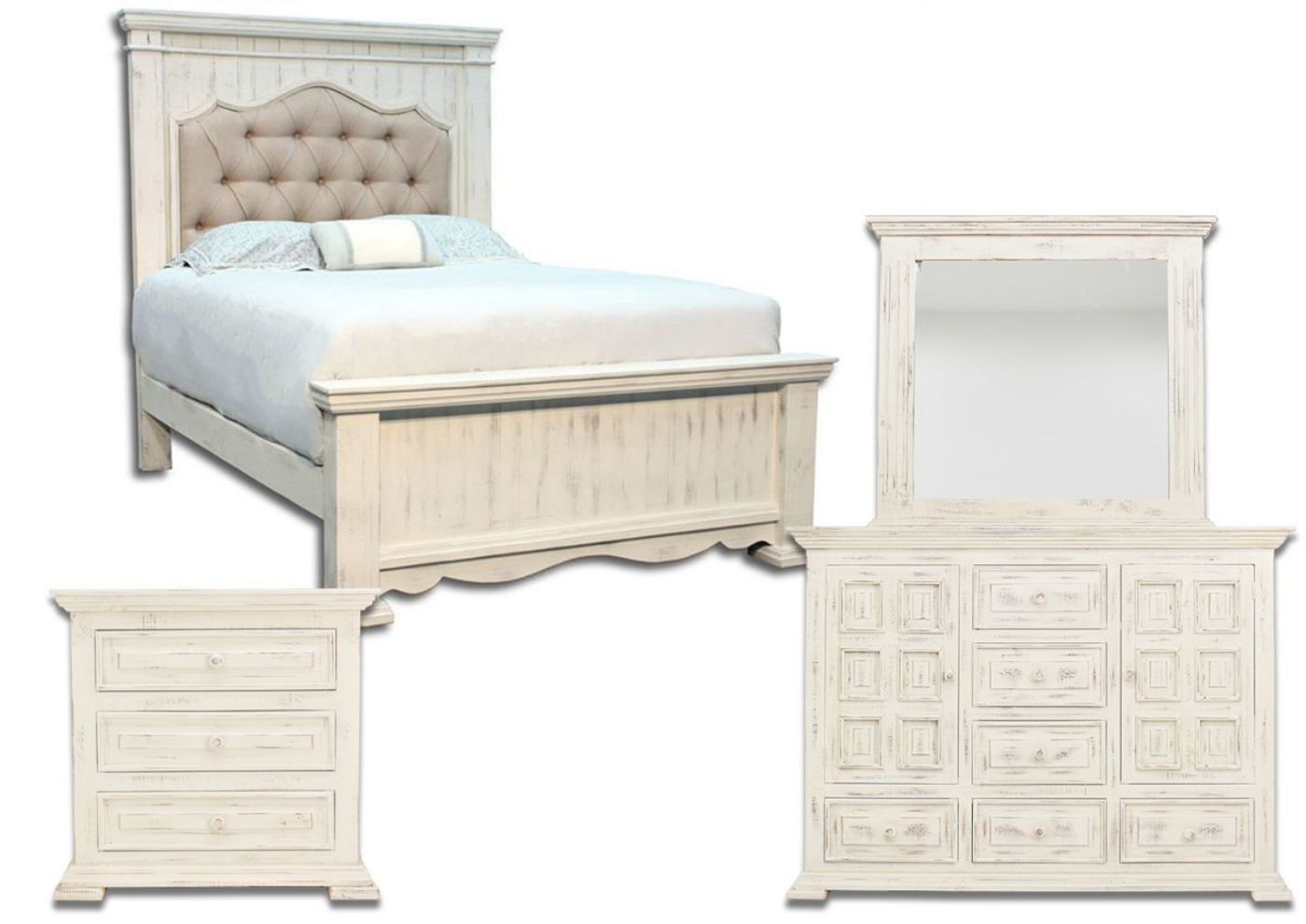 Picture of Chalet Upholstered King Size Bedroom Set - White