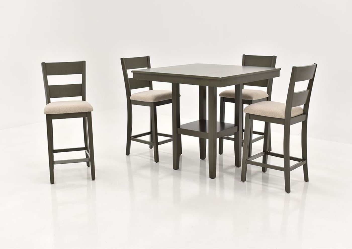 Side View with One Chair Pulled Out of the Gray Loft Counter Height Dining Table Set by Standard Furniture