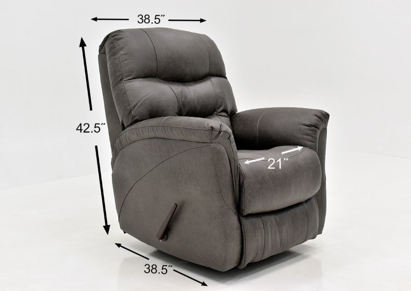 Dark Gray Sierra Rocker Recliner by HomeStretch Showing the Dimensions, Made in the USA | Home Furniture Plus Bedding