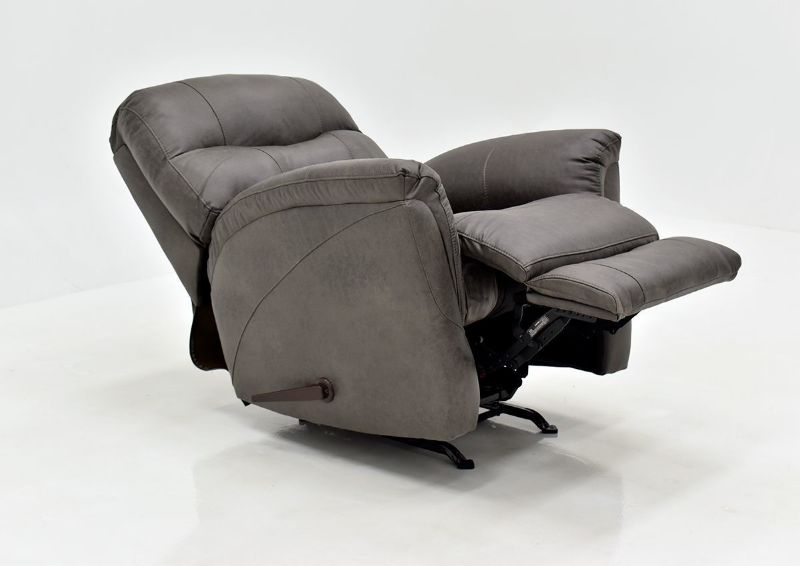Dark Gray Sierra Rocker Recliner by HomeStretch Showing the Angle View in a Fully Reclined Position, Made in the USA | Home Furniture Plus Bedding