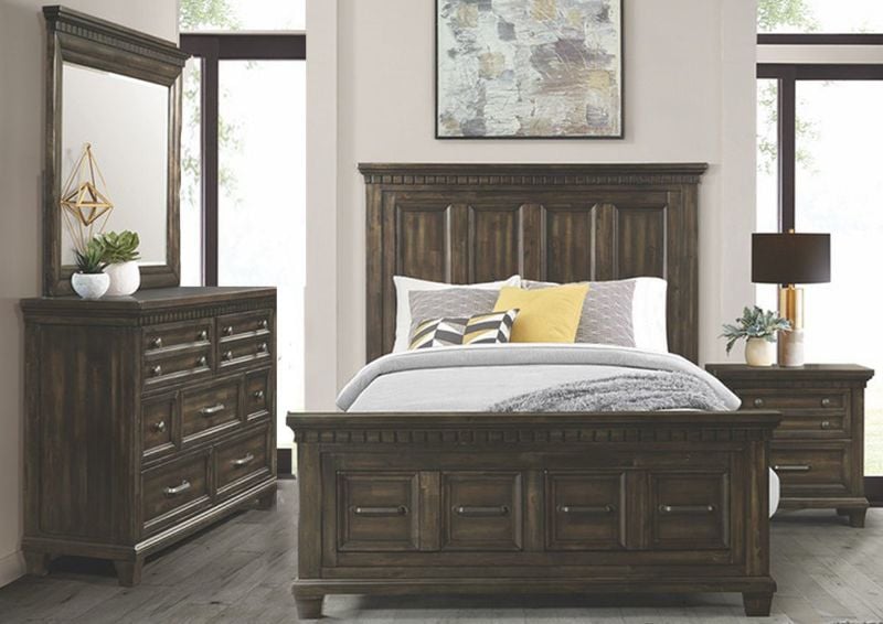 Dark Brown McCabe Queen Size Storage Bedroom Set with Bed, Dresser with Mirror and Nightstand | Home Furniture Plus Bedding
