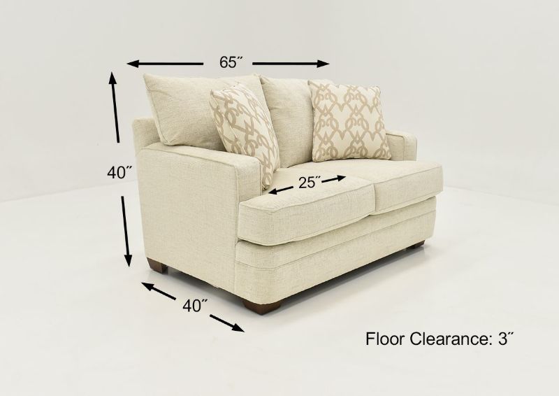 Off White Chadwick Loveseat by Klaussner Showing the Loveseat Dimensions, Made in the USA | Home Furniture Plus Bedding