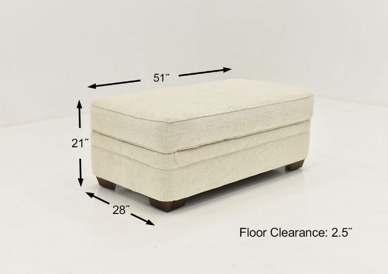 Off White Chadwick Ottoman by Klaussner Showing the Dimensions, Made in the USA | Home Furniture Plus Bedding