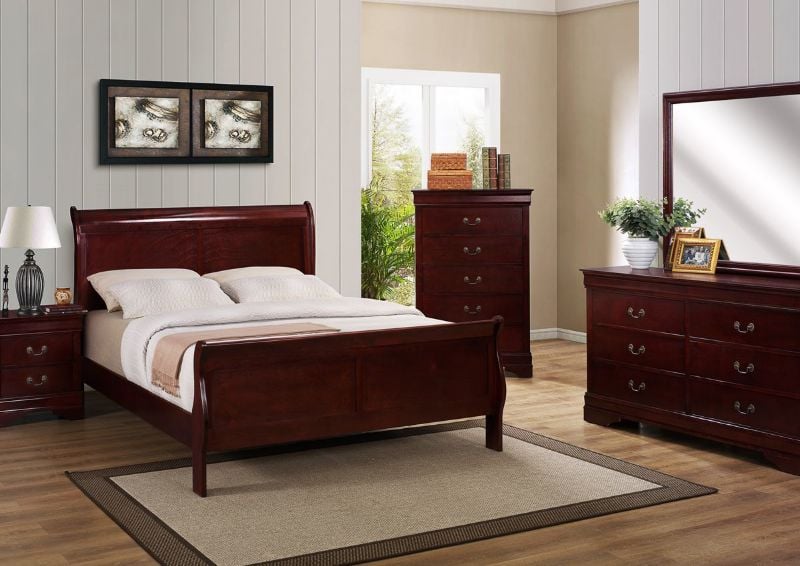 Picture of Louis Philippe King Size Bedroom Set - Cherry Brown