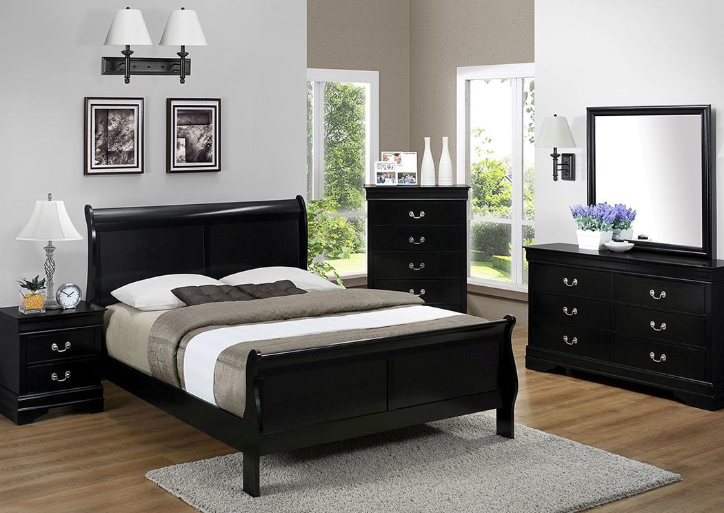 Glory Furniture Louis Phillipe Black 2pc Bedroom Set with Twin Storage Bed  - Miko Decor