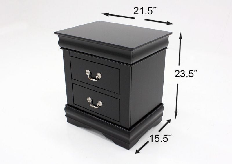 Black Louis Philippe King Size Bedroom Set by Crown Mark, Showing the Nightstand Dimensions | Home Furniture Plus Bedding
