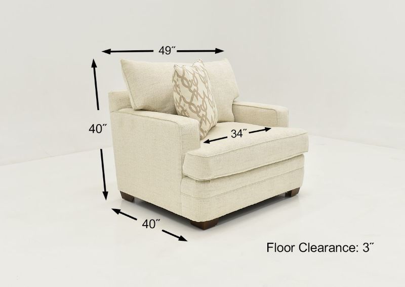 Off White Chadwick Chair by Klaussner Showing the Dimensions, Made in the USA | Home Furniture Plus Bedding