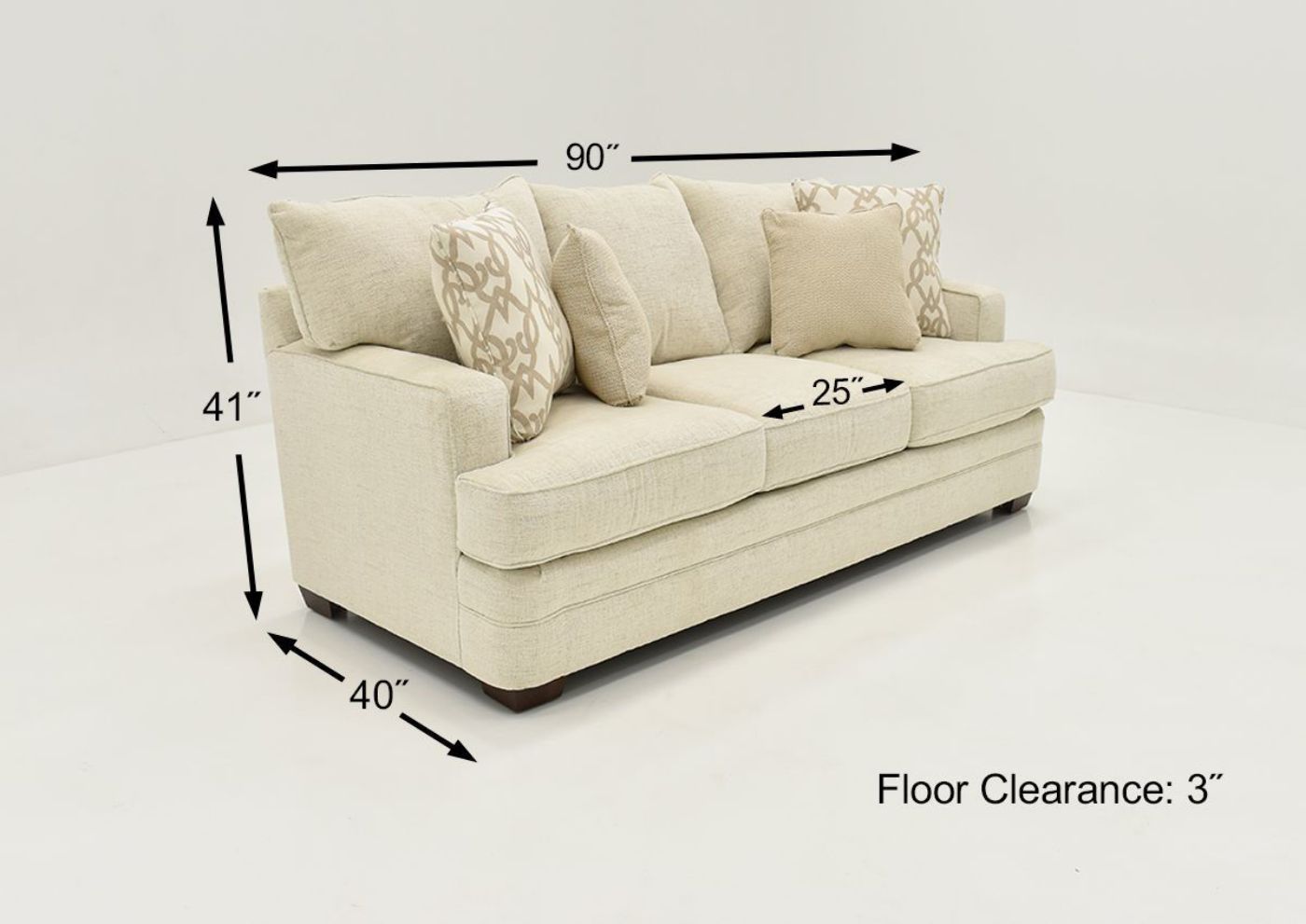 Off White Chadwick Sofa Set by Klaussner Showing the Sofa Dimensions, Made in the USA | Home Furniture Plus Bedding