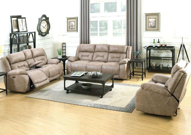 Light Sand Brown Aria POWER Reclining Sofa Set by Steve Silver Showing the Room Setting | Home Furniture Plus Bedding