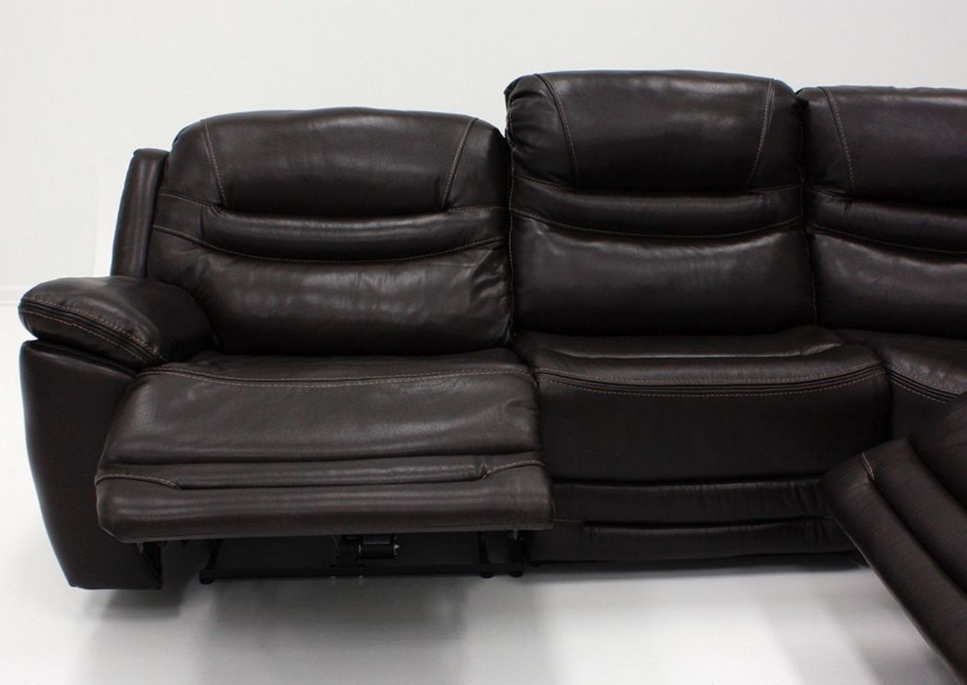 Brown Dallas POWER Reclining Sectional Sofa Showing Left Sofa in a Reclined Position | Home Furniture Plus Bedding