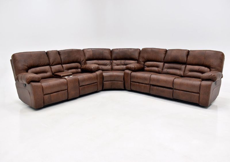 Warm Pecan Brown Gallagher Reclining Sectional Sofa by Kinsmen East Showing the Front View | Home Furniture Plus Bedding