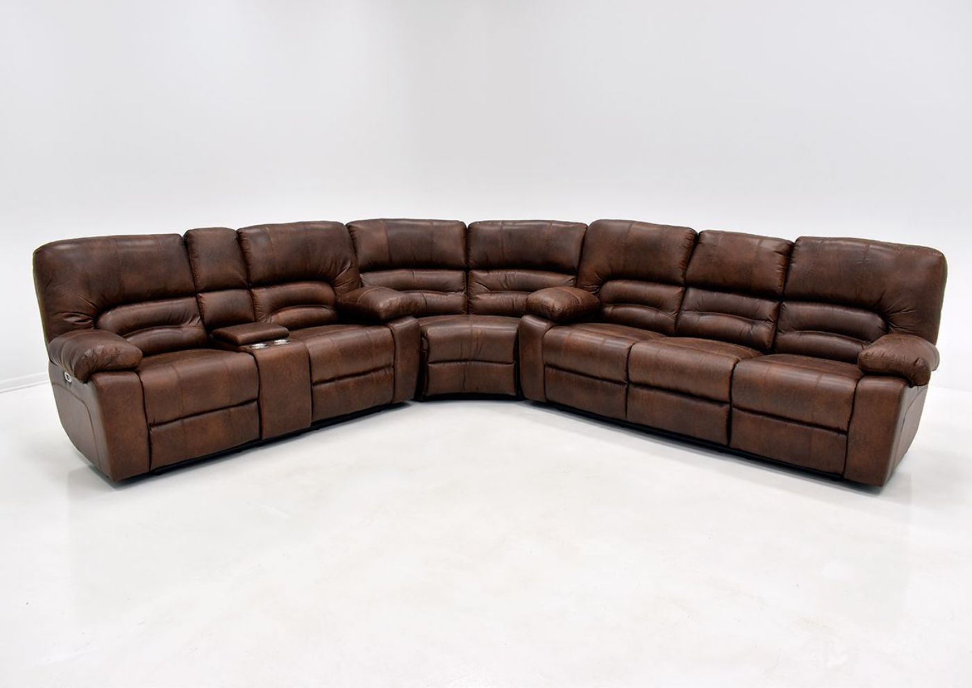 Warm Pecan Brown Gallagher POWER Reclining Sectional Sofa Kinsman East Showing the Front View | Home Furniture Plus Bedding