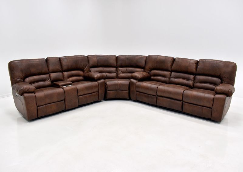 Warm Pecan Brown Gallagher POWER Reclining Sectional Sofa Kinsman East Showing the Front View | Home Furniture Plus Bedding